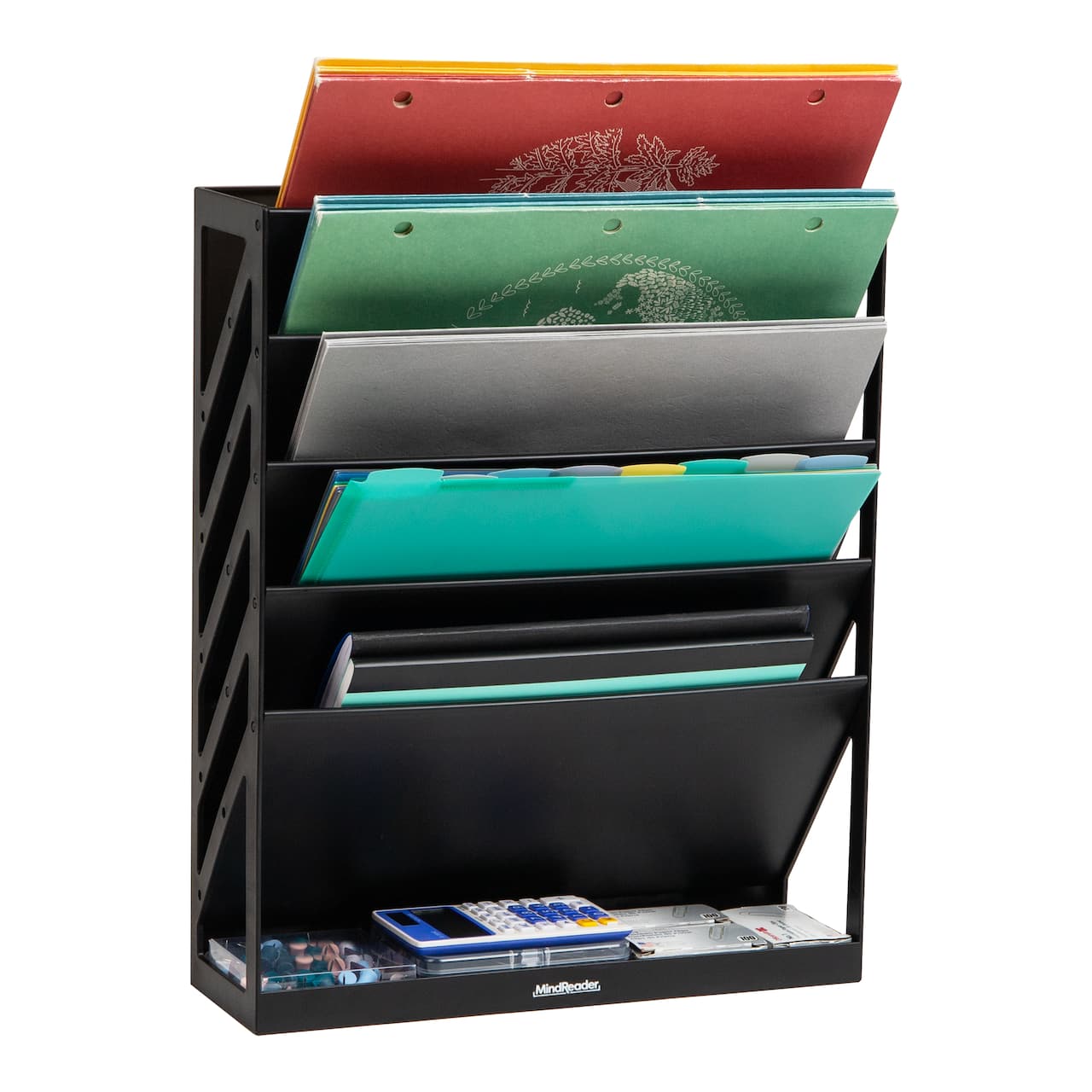 Mind Reader 5-Tier Vertical File Storage, Desktop Organizer, Wall Mount, Office, Plastic, Black